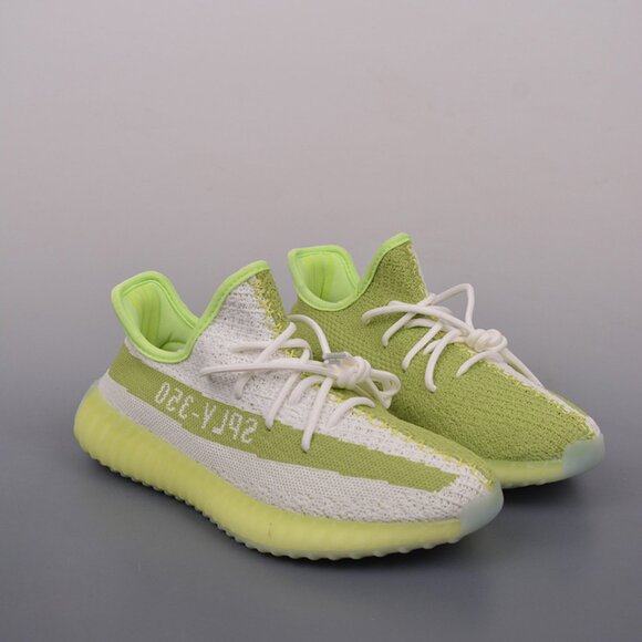 Yeezy 350 V2 White Fluorescent Green Sneakers - Picture 1 of 9
